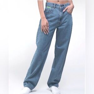 Empyre Tori High rise loose wide Y2K fit denim blue stonewash jeans juniors 16